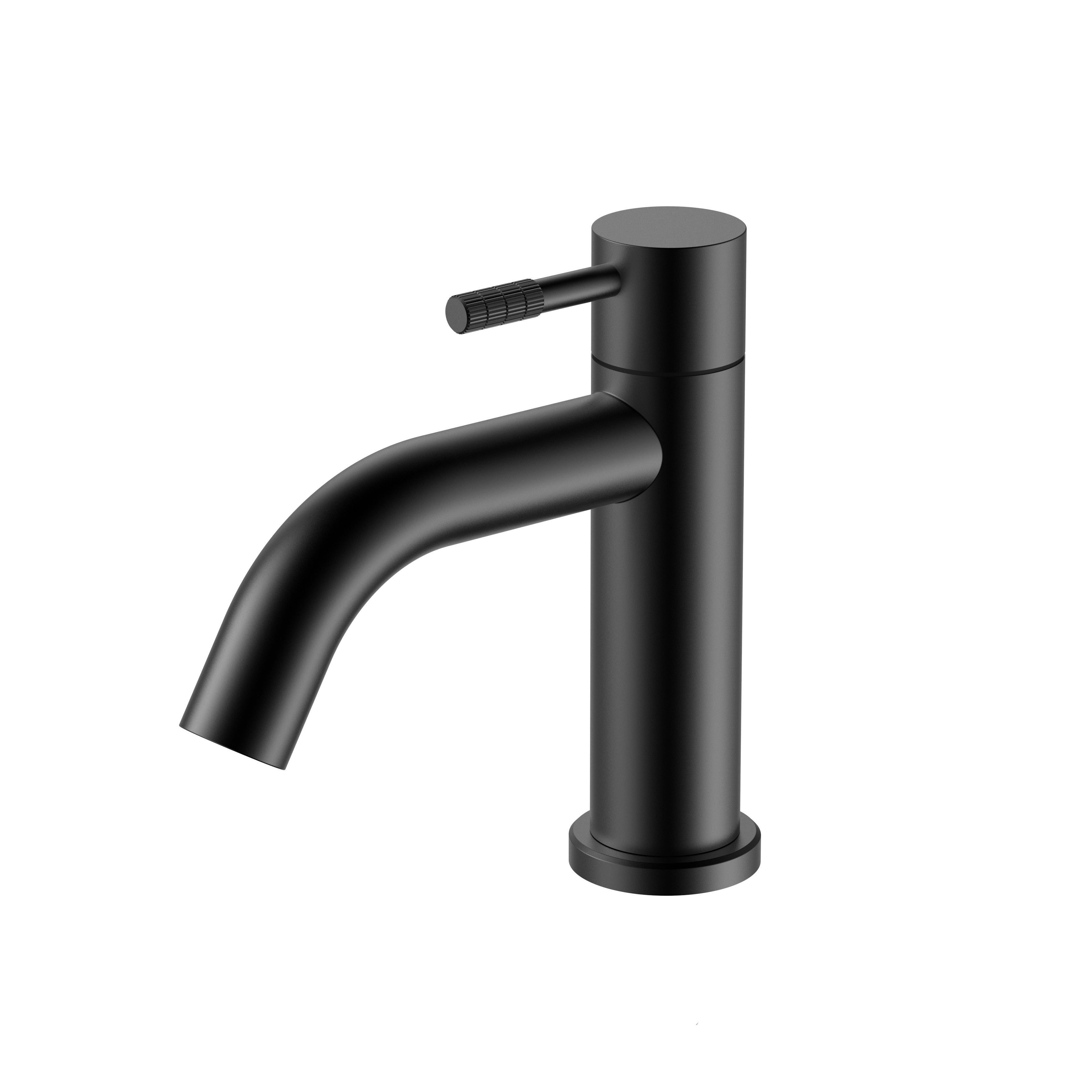 STRIA ROBINET EAU FROIDE – POIGNÉE AVEC STRUCTURE STRIÉE RAFFINÉE – SANS BONDE – NOIR MAT (PVD)