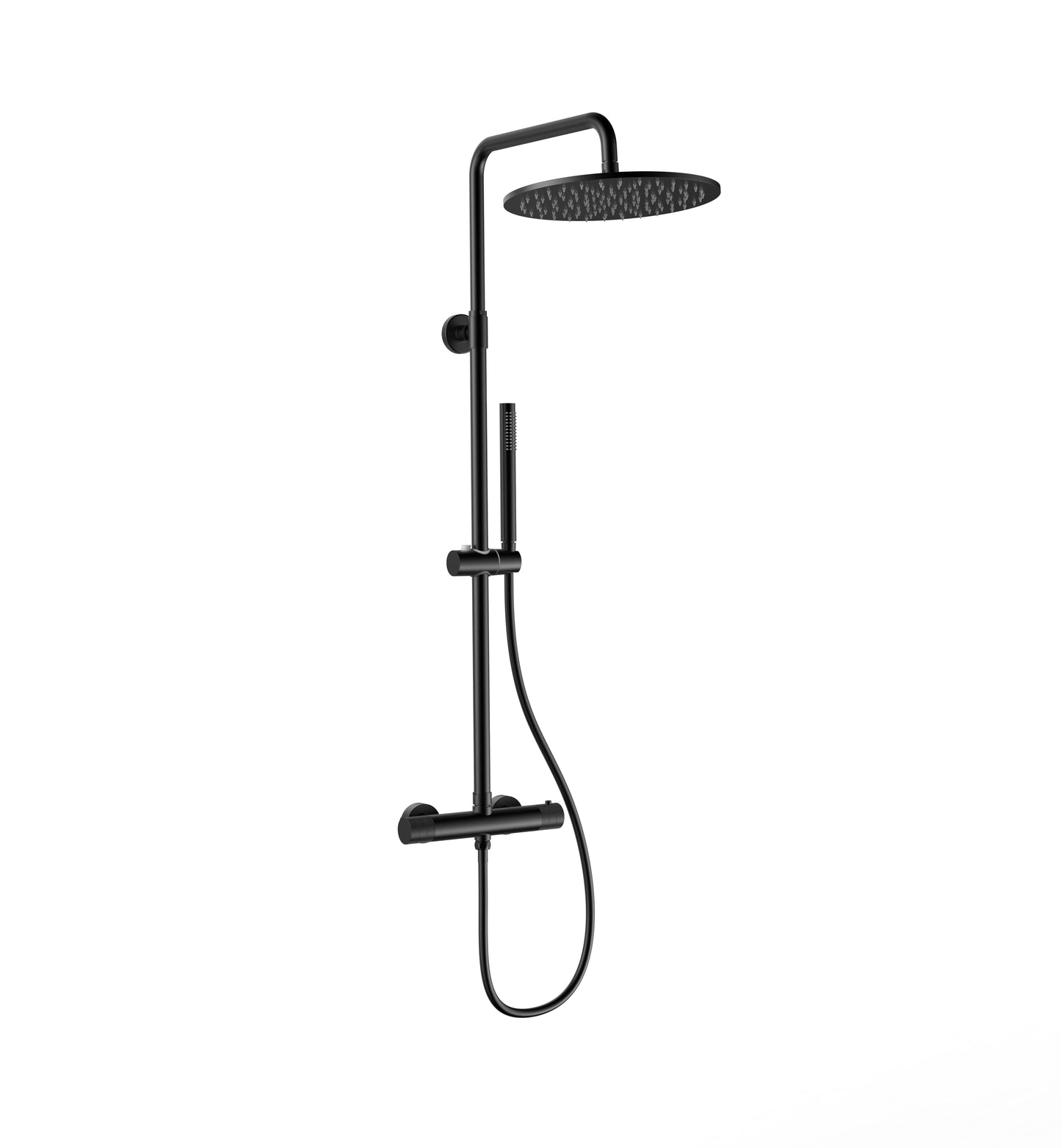STRIA ENSEMBLE DE DOUCHE PLUIE – THERMOSTATIQUE – COOL TOUCH – DOUCHE DE TÊTE 30 CM – MONTAGE APPARENTE – BOUTONS S AVEC STRUCTURE STRIÉE RAFFINÉE – NOIR MAT (PVD)