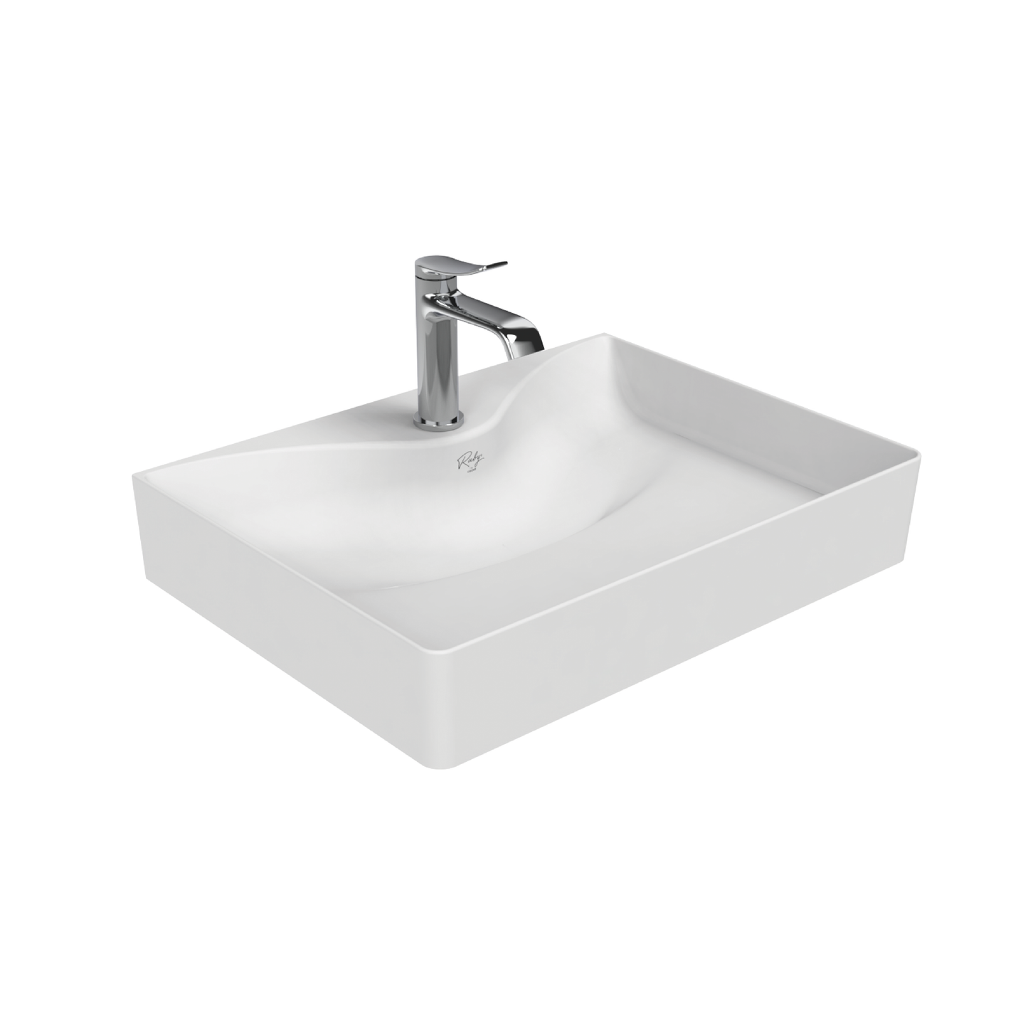 CREAVIT RUBY RB064 LAVABO – À POSER – CÉRAMIQUE – SANS TROP-PLEIN – AVEC TROU DE ROBINET – 60,5X11X45,5 CM – BLANC BRILLANT