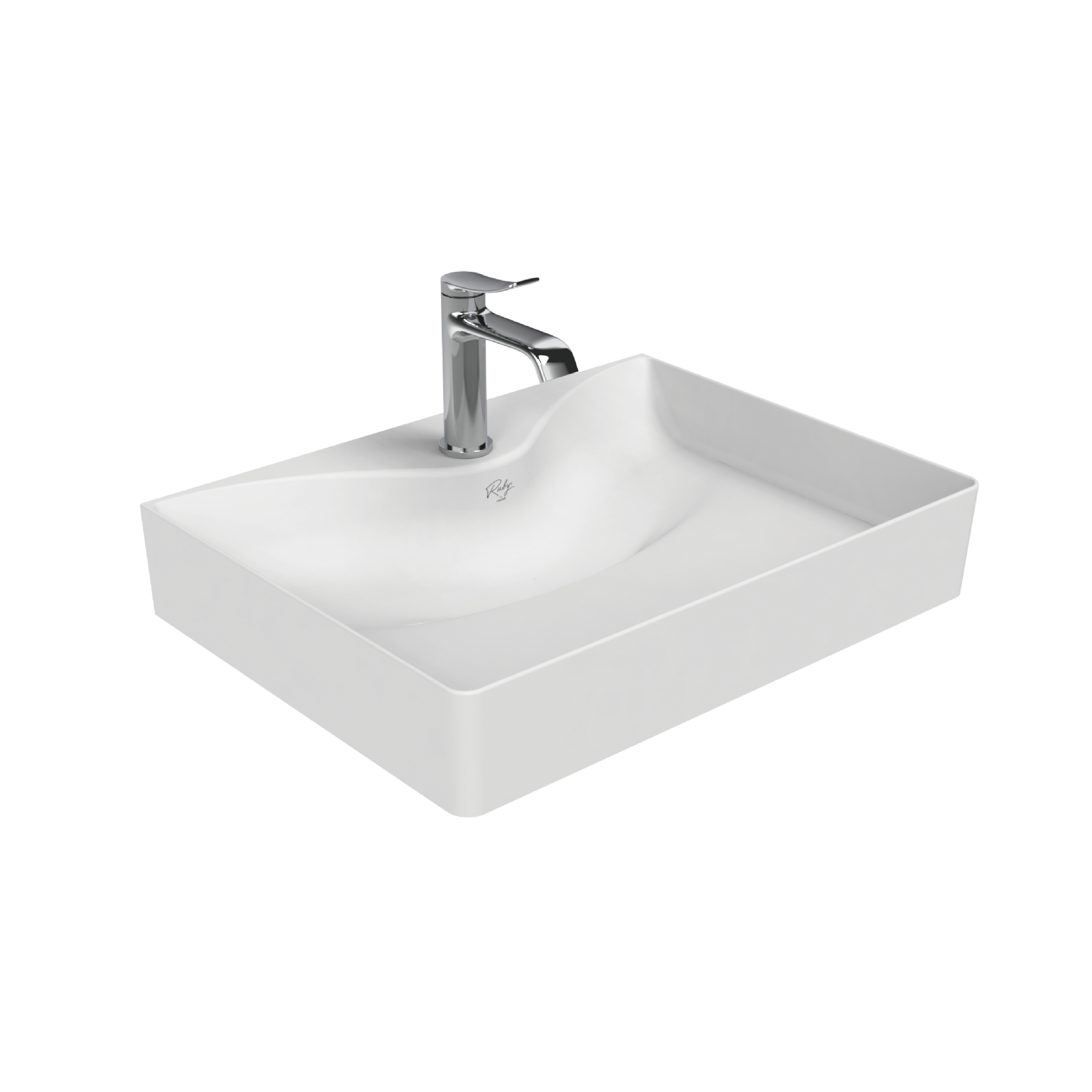 CREAVIT RUBY RB064 LAVABO – À POSER – CÉRAMIQUE – SANS TROP-PLEIN – AVEC TROU DE ROBINET – 60,5X11X45,5 CM – BLANC BRILLANT