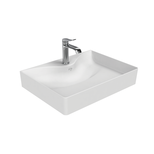 CREAVIT RUBY RB064 LAVABO – À POSER – CÉRAMIQUE – SANS TROP-PLEIN – AVEC TROU DE ROBINET – 60,5X11X45,5 CM – BLANC BRILLANT