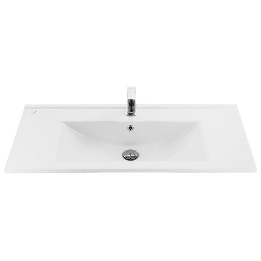 SU LAVABO - 1 LAVABO - AVEC TROU DE ROBINET - CÉRAMIQUE - 100X45 CM - BLANC BRILLANT