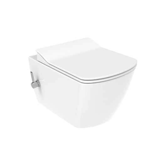 CREAVIT ELEGANT WC SUSPENDU AVEC BIDET - SANS BRIDE - AVEC ROBINET BIDET EAU FROIDE ET CHAUDE - SANS ABATTANT WC - BLANC BRILLANT