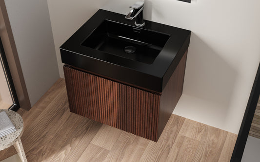 ALONI LAVABO - 1 VASQUE - AVEC TROP-PLEIN - 1 TROU ROBINET - MARBRE COMPOSITE - 60X10X46 CM - NOIR MAT