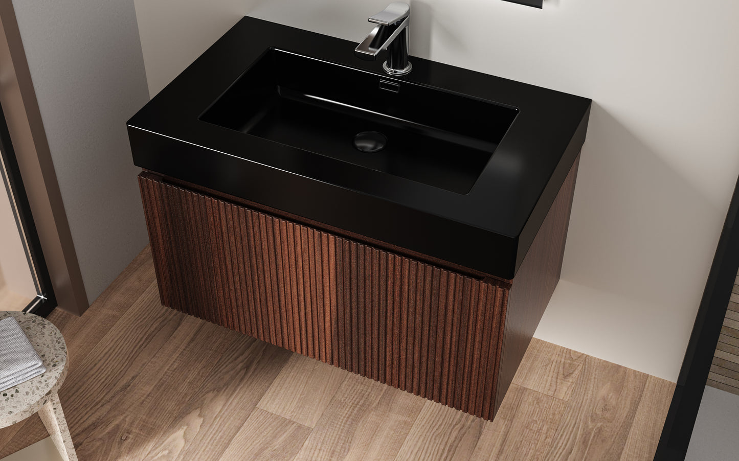 ALONI LAVABO - 1 VASQUE - AVEC TROP-PLEIN - 1 TROU ROBINET - MARBRE COMPOSITE - 80X10X46 CM - NOIR MAT