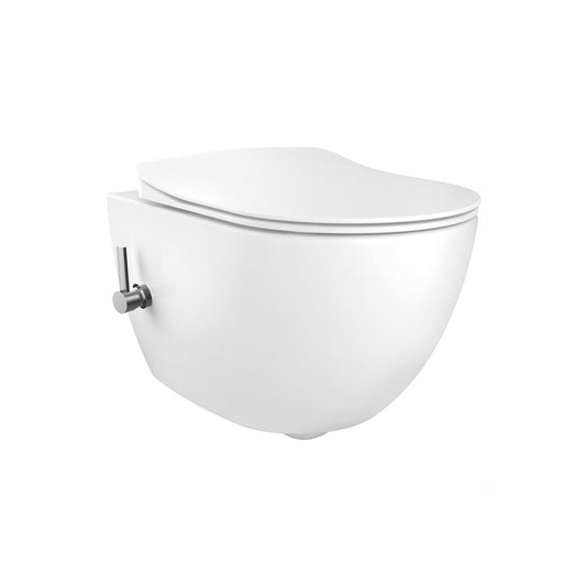 DESIGN RIMOFF WC SUSPENDU AVEC HYGIÈNE (BIDET) INOX + ROBINET DEAU FROIDE - BLANC
