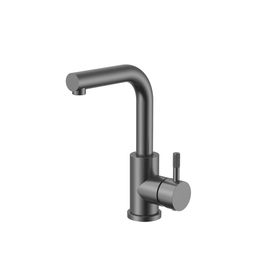 STRIA MITIGEUR LAVABO/ÉVIER – BEC DROIT – MOBILE – DÉMARRAGE À FROID – POIGNÉE AVEC STRUCTURE STRIÉE RAFFINÉE – SANS BONDE – GUNMETAL (PVD)
