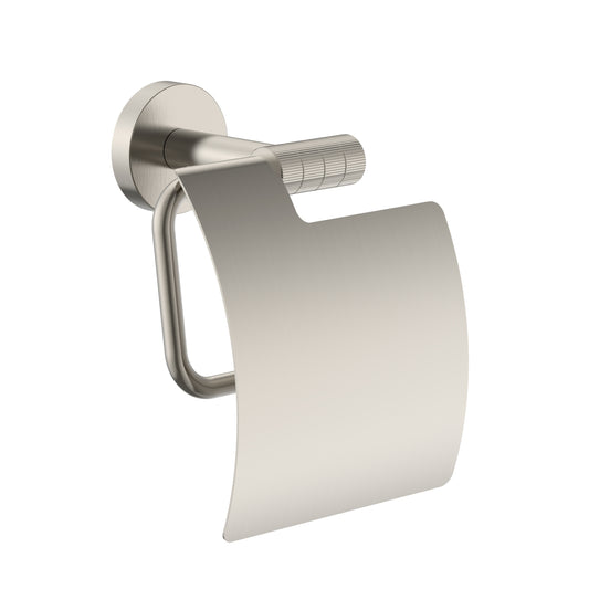 STRIA PORTE-PAPIER TOILETTE AVEC COUVERCLE – FINITION AVEC STRUCTURE STRIÉE RAFFINÉE – ACIER INOX BROSSÉ