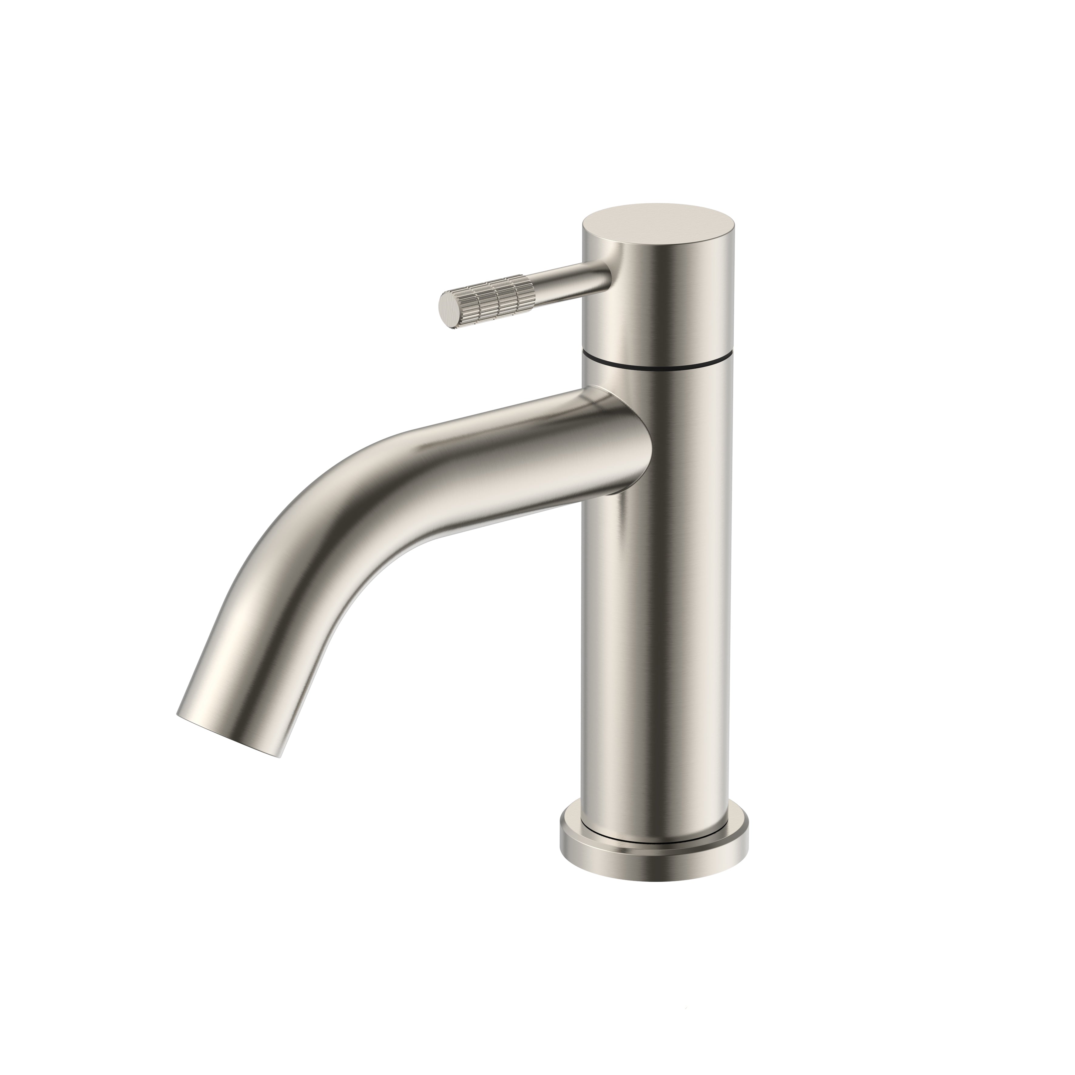 STRIA ROBINET EAU FROIDE – POIGNÉE AVEC STRUCTURE STRIÉE RAFFINÉE – SANS BONDE – ACIER INOX BROSSÉ